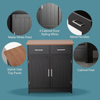 Buffet Cabinet with Storage, Coffee Bar Cabinet 26 x 30 Inches, Oak Top Sideboard Cabinet, Matte Black Finish, Anti-Fall Drawers, Arched Doors, Adjustable Shelves