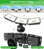 CLY 70W LED Security Lights Motion Sensor Light Outdoor, 6580LM 3 Head Motion Detection Outdoor Lights 6500K IP66 Waterproof, Dusk to Dawn, Flood Light Motion Detector for Entryway Yard Garage