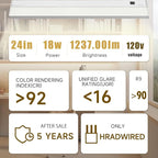 Ansen Hardwired Under Cabinet Lighting, 24in 18W LED Light for Kitchen/Closet, 1237lm, CRI>92, R9>90, 3 Color Temperature, Dimmable, 3000K/4000K/5000K(Warm White, Cool White, Daylight)