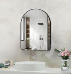 GLASHOM 20"x28" Black Arched Mirror for Bathroom, Wall Mounted Mirror, Aluminum Alloy Brushed Framed Wall Mirror, Anti-Rust, Large Mirror for Over Sink, Bedroom, Entryway Vertically Hanging