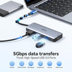 USB-C Hub Multiport Adapter for MacBook Air/Pro - 6 in 1 HDMI Dongle with 4K, USB 3.0 Ports, SD/TF Card Reader for MacBook m1/m2/m3/m4, Dell XPS, HP, Lenovo, Surface and Other Type-C Devices