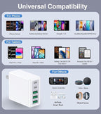 [2-Pack] 50W USB C Wall Charger Block,5-Port Type C Fast Charging Brick Cube Dual PD Power Adapter&QC Multiport Wall Plug Adapter for iPhone 16 15 Pro Max,AirPods 4,iPad,Samsung,Watch10,Ultra2