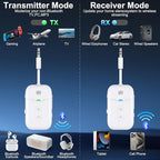 Premium Airplane Bluetooth 5.4 Transmitter Adapter, for 2 AirPods/Headphones,2 in 1 Transmitter Receiver with aptX Low Latency,Wireless Adapter for Flight,TV,Gym,Tablets Car Stereo