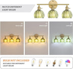 Shenmoyl Bathroom Light Fixtures, 3-Light Brass Vanity Wall Light Over Mirror with Green Tulip Glass Shade for Bedroom Living Room (Bulb Not Included)