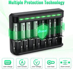 BONAI AA AAA Rechargeable Batteries Charger Set, 4 Pack 2800mAh AA and 4 Pack 1100mAh AAA NiMH Batteries with Smart Universal Battery Charger