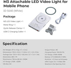 SmallRig M3 Magnetic Selfie Phone Light with Clip, 120 LEDs 2000mAh Rechargeable, 2700K-6500K, Portable Content Creators Fill Light for Video Recording, for iPhone/Laptop/Camera/Webcam (White) - 5640