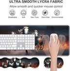 Ergonomic Keyboard Wrist Rest & Mouse Pad Wrist Rest Set, Large XXL Gaming Desk Mat 31.5"x 11.8" with Non-Slip Base, Memory Foam, Easy Typing Pain Relief for Home & Office, Running Horses