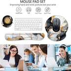 Keyboard Wrist Rest and Mouse Pad Wrist Support Set with Coasters,Non-Slip PU Base Ergonomic Gaming Mousepad for Home Office Working Studying Easy Typing & Pain Relief,Black Gold Marble