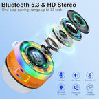 Shower Bluetooth Speaker IPX7 Waterproof, Portable Bluetooth Speakers with Suction Cup and Time Display, Crystal Sound&Bass LED Light 1100mAh, Wireless Shower Speaker for Outdoor/Kayak/Gifts Orange