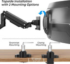 Premium Heavy Duty Monitor Arm for 17 to 49 inch Screens up to 44lbs, Fully Adjustable Ultrawide Single Clamp-on Desk Mount Stand, VESA 75x75/100x100mm (Black)