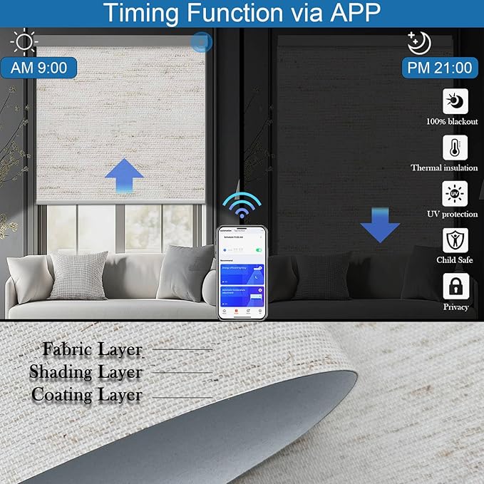COOLWINDS Motorized Blinds with Remote Cordless Automatic Motorized Shades Custom Blinds for Windows Smart Curtains Compatible with Alexa Google Home(Blackout Linen Sandy Beach,W41 x H72in)