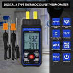 Thermocouple Thermometer Digital K Type Thermometer with 4 Thermocouples, -328~2500℉ Measuring Range HVAC Dual Channels Temperature Meter Gauge with LED Backlight & ADJ Compensation