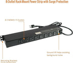 Tecmojo 1U Rack-Mount Horizontal 8-Outlet Power Strip UL Listed PDU with Surge Protection 6ft Cord Power Distribution for IT and Network Server Racks