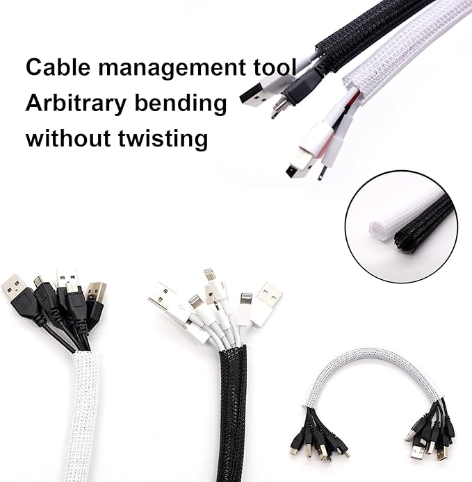 QCSIW 1/4" x 100ft Black Cable Sleeve Protector - Split Wire Loom Tubing for USB/Power/AV Cords, Pet-Proof Chew-Resistant Cover for Cats & Dogs, Flexible Cord Organizer (Black)