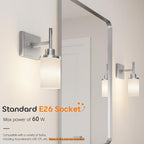 AONEON Bathroom Light Fixtures Brushed Nickel Vanity Lights with White Frosted Glass Shade, Wall Lamp for Mirror Kitchen Bedroom Living Room Porch T001BR-L1