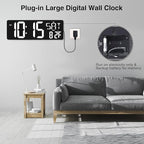 XREXS Large Digital Wall Clock with Remote Control, 17.2 Inch LED Large Display Count Up & Down Timer, Adjustable Brightness Plug-in Alarm Clock with Day/Date/Temperature for Living Room, Office, Gym