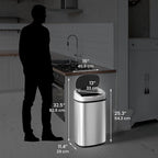 iTouchless 13 Gallon Oval Sensor Trash Can with Odor Filter, Automatic Motion Sensor Kitchen Bin, Soft-Close Stainless Steel, Slim Curved Wastebasket for Narrow Walkways & Islands, Matte Silver