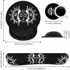 Keyboard Wrist Rest + Mouse Pad Wrist Support Set with Coasters, Moon and Sun with Many Fractal Faces Celestial Energy Mystic Art Wrist Mouse Pad with Non-Slip PU Base for Home Office Working Studying