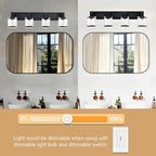 WINSHEN 4-Light Bathroom Vanity Light Fixture, Modern Black Wall Lighting Over Mirror with Rectangular Clear Glass, E26 Bulb Base