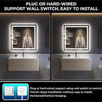 YEELAIT 36x36 Inch LED Bathroom Mirror with Lights Front and Backlit Lighted Vanity Mirror for Bathroom Wall with 3 Colors Dimmable Anti-Fog Memory Shatter-Proof IP54 Waterproof Horizontal/Vertical