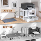 MARTY Printer Stand with Storage Drawer for Desk, 2-Tier Desktop Printer Stand Shelf Organzier for Home Office Printer Riser Under Desk Small Printer Table for Fax Machine Copier Scanner (White)