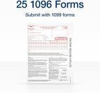 Adams 1096 Forms 2025, 1-Part Summary Transmittal Forms for 25 Recipients, Compatible with Inkjet & Laser Printers, 25 Sets per Pack, IRS Compliant (1017226)
