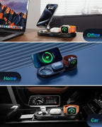 Upgraded 3 in 1 Wireless Charging Station for Apple Devices, Faster Mag-Safe Charger Stand, Magnetic Charger Station for iPhone 17/16/15/14/13/12 Series & AirPods Pro & Apple Watch Series (Black)