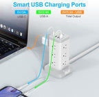 BEVA Power Strip Tower with USB Ports, 16 in 1 Surge Protector Tower, 12 AC and 4USB Ports, 10 FT Extension Cord with Multiple Outlets, Power Tower Charging Station for Office Supplies（White）