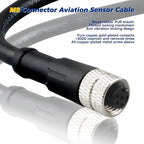 Lonlonty M8 Cable 6 Pin 6.5Ft/2M Female A Coding Circular Connector Cable Shielded IP67 Waterproof Single End Cable A Code