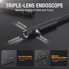 Triple Lens Borescope Inspection Camera, Teslong Professional Endoscope with Light, Digital Video Scope Camera, 5" IPS Screen, Waterproof Flexible Cable for Automotive/Home/Wall/Pipe/Car (16.5FT)