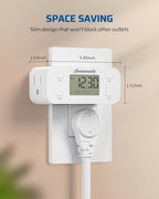 DEWENWILS 24 Hour Programmable Digital Timer Outlet, 2 Pack Timers for Electrical Outlets, Light Timer for Indoor Lamp Fan Aquarium, 1 Grounded Outlet, 125V/15A/1000W, 3 Prong, 1/2 HP