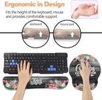 Keyboard Wrist Rest + Mouse Pad Wrist Support Set with Coasters, Chaos Coordinator Quotes Colored Floral Wreath Print Wrist Mouse Pad with Non-Slip PU Base for Home Office Working Studying