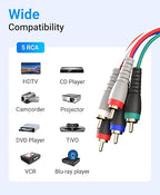 BlueRigger Component Video Cable with Audio (3FT, RCA- 5 Cable, Supports 1080i) - Compatible with DVD Players, VCR, Camcorder, Projector