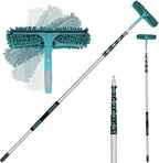 TelesPro 30 Feet High Reach Window Squeegee with 6-24 Ft Extension Pole, Window Cleaner Tool with 5-Stage Telescoping Pole, Window Cleaning Kit with Rotatable Head (2 Squeegee & 2 Microfibre Cloths)