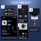 Endoscope Camera with Light, 1920P HD Borescope Camera with 8 Adjustable LED, 16.4FT Semi-Rigid Snake, IP67 Waterproof 8mm Inspection for iOS and Android (Single-Lens)