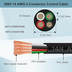MOOKEERF 14/4 AWG Mini-Split Cable - 100FT 14 AWG 4 Conductor Control Cable 300V Stranded Oxygen-Free Pure Copper Wire for Mini Split Air Conditioner,Heat Pump,HVAC Systems and Speaker Systems