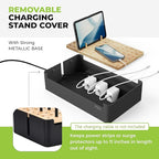 Prosumer's Choice Black Wooden Charging Station Organizer for Multiple Devices - Cable Management Box with 5 Slots and Removable Dividers - Charger Organizer for Phone, Tablet, Home, Office, 12"x6"x7"