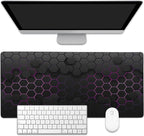 EOBKLAX Grid with Purple Light Large Gaming Mouse Pad,Waterproof Desk Mat for Desktop,Non-Slip Rubber Base Mousepad with Stitched Edges for Laptop Office and Home 35.4X15.7 Inch