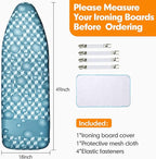 Ironing Board Cover and Pad, 18x49 Extra Wide Thick Iron Padding, Scorch & Stain Resistant Ironing board cover, Heavy Duty Iron Board Padded with Adjustable Fasteners Durable Elastic Edge,Aqua Blue