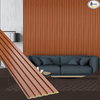 OUZUGIE WPC Acoustic Slat Wall Paneling, 8-Pack 114 x 6 Inches 3D Wall Panels for Interior Wall Decor,Living Room,TV Background,Study Room,Office Spaces,Bedroom,Low Grille (Teak)
