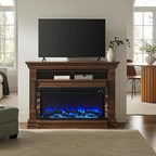 OKD 52 Inch Electric Fireplace with Mantel, Fireplace TV Stand with 36" 3-Sided Glass Electric Fireplace Heater for Living Room (Brown)