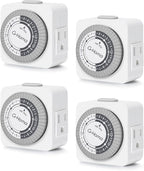 G-Homa Timers for Electrical Outlets, 24 Hour Indoor Plug-in Mechanical Timer Mini, 30 Minute Intervals, 3-Prong, Daily On/Off Cycle, for Lights, Lamps (4-Pack, ETL Listed)