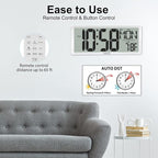 XREXS Digital Wall Clock with Backlight (Not Constantly Illuminated), 14.17 Inch Large Wall Clock with Remote Control, Count Down Timer, Battery Operated Digital Clock with Temperature, Date&Week