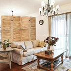 4 Panel Room Divider with Shelves, Room Dividers and Folding Privacy Screens, Folding Room Dividers 4 Panel, Wood Room Divider with 3 Display Shelves for Home Office (Natural)