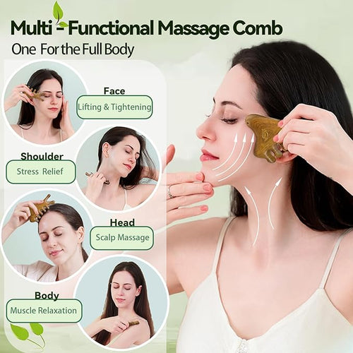 4-in-1 Wooden Gua Sha Tool for Face & Small Body, Scalp & Head Massage for Stress Relief, Manual Muscle Scraper for Neck & Jawline, Trigger Point & Acupressure Massage, Valentine’s Day Gift for Women