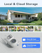 VORGUT Security Camera Outdoor Wireless, Dual Lens 2K (3MP+3MP) 355° PTZ Home Security WiFi Camera Outside Surveillance Indoor, 2.4G WiFi, PIR Human Detection, Auto Tracking, Color Night Vision, White
