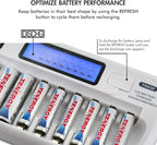 Tenergy TN438 16-Slot Smart Battery Charger for AA AAA NiMH NiCd Batteries with LCD Display + 8 AA and 8 AAA Premium Rechargeable Batteries
