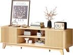 VINGLI 58.6" TV Stand for 70 Inch TV, Mid Century Entertainment Center with Fluted Sliding Doors and Open Storage, Elegant Media Console for Living Room, Oak