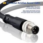 Lonlonty M8 3 Pin Male Socket Panel Aviation Wire,8mm Industrial Circular Sensor Connector Cable Shielded,Outdoor Waterproof IP67 A Coding 6.5Ft/2M