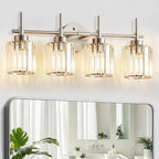 EJIAXIN Crystal Bathroom Vanity Lights, 4 Light Bath Mirror Light Brushed Nickel Round Crystal Wall Mount Light Fixture Over Mirror Morden for Living Room